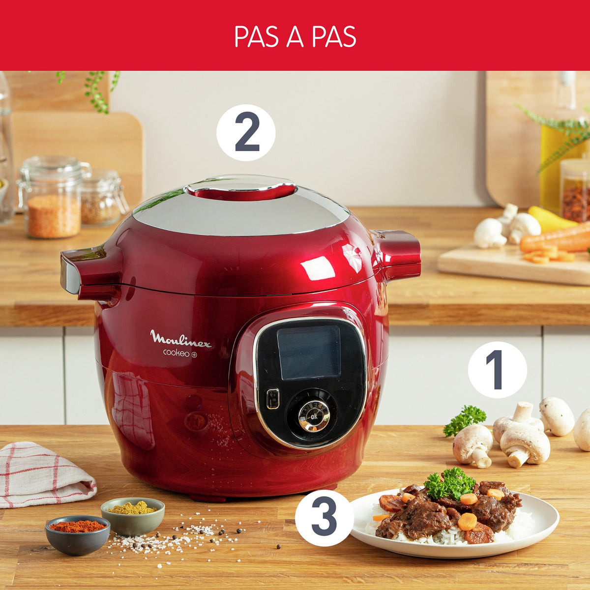 Moulinex Multicuiseur Cookeo connecté YY5571FB + Extra Crisp - Rouge