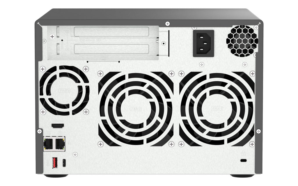 QNAP TVS-H674 NAS Tower Intel® Core™ i5 i5-12400 32 Go DDR4 0 To QuTS hero Noir - vue 2