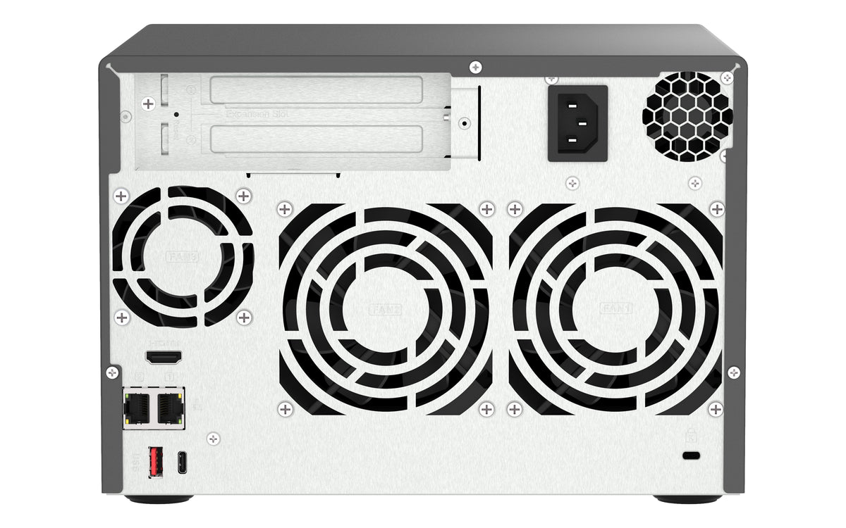 QNAP TVS-H674 NAS Tower Intel® Core™ i5 i5-12400 32 Go DDR4 0 To QuTS hero Noir - vue 2