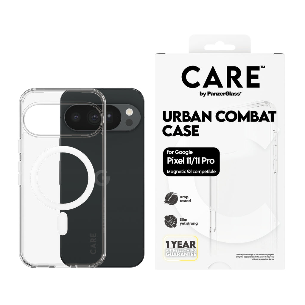 PanzerGlass CARE™ by ® Urban Combat Case Transparent w. White Qi Google Pixel 11 coque de protection pour téléphones por
