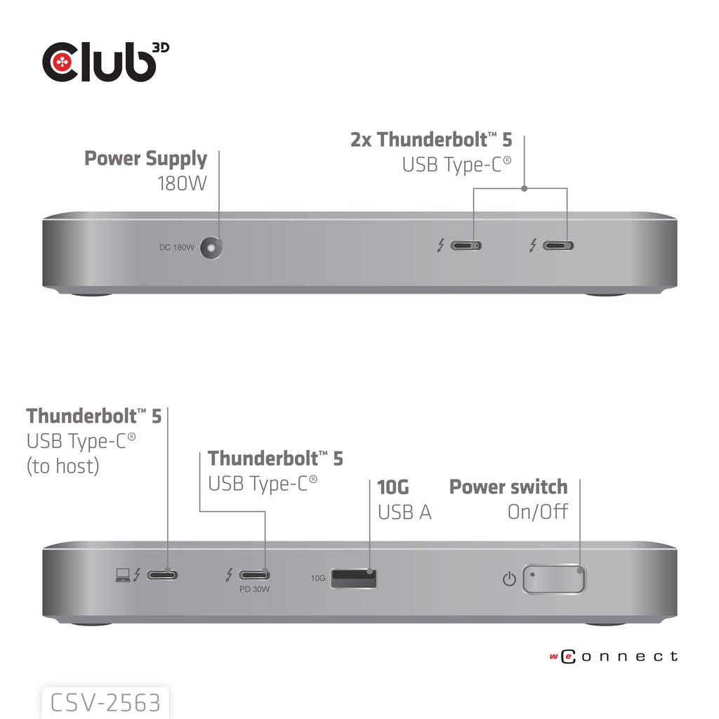 CLUB3D CSV-2563 Station d'accueil Thunderbolt 5, Argent