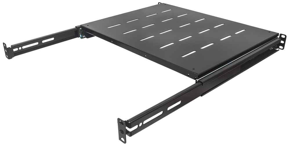 Intellinet 19 Sliding Shelf, 1U, 800 to 1000mm Depth, shelf depth 550mm, Black Rackhylde Sort