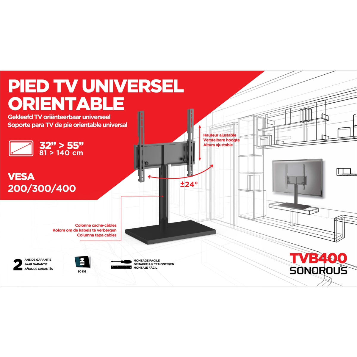 Meliconi Support mural pour téléviseur jusqu'à 55'' (30 kg) TVB400