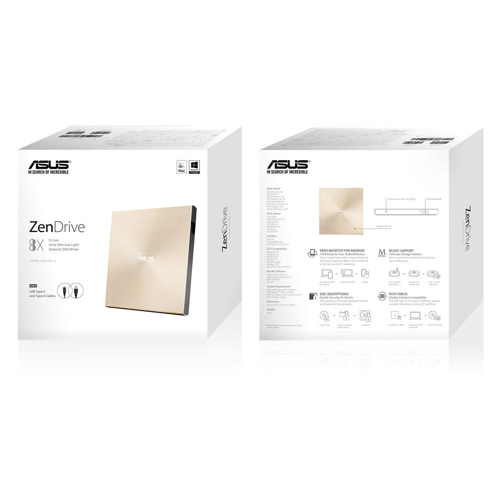 ASUS ZenDrive U9M lecteur de disques optiques DVD±RW Or