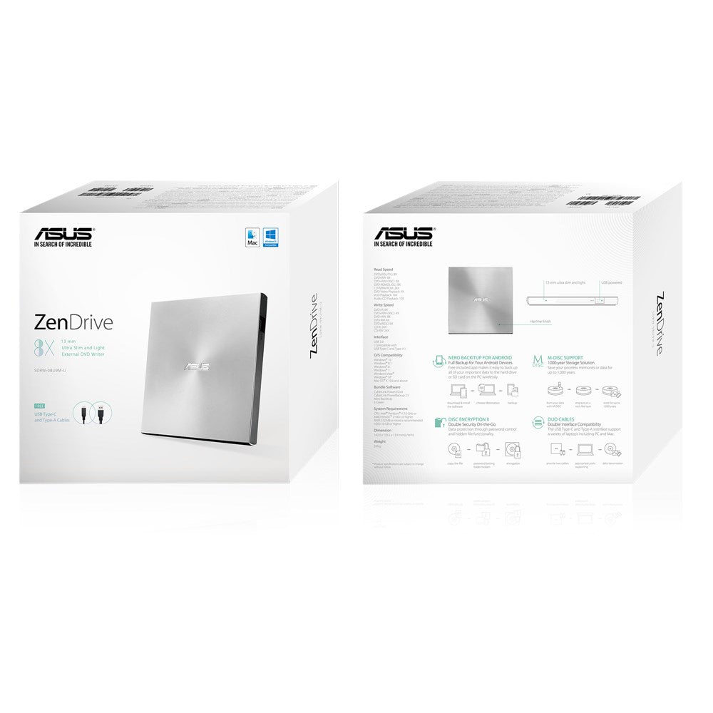 ASUS ZenDrive U9M lecteur de disques optiques DVD±RW Argent
