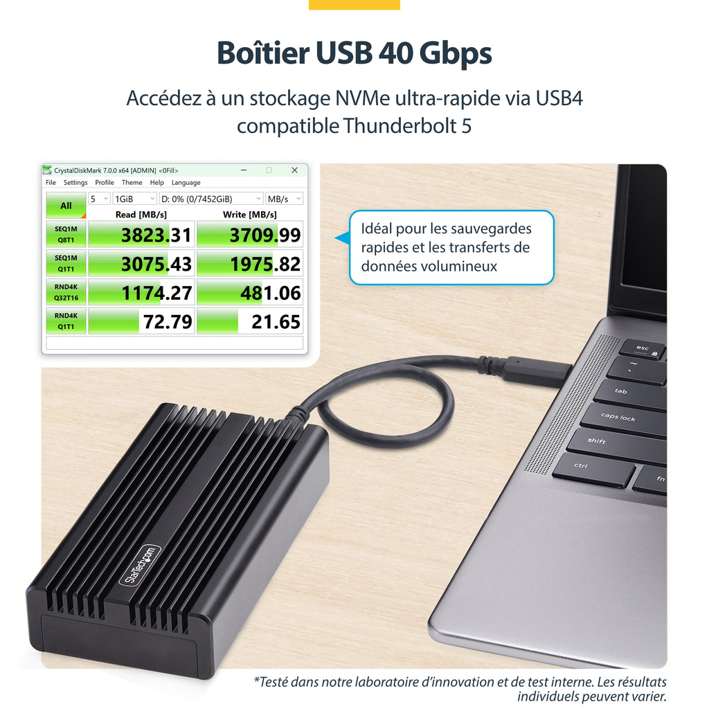 StarTech.com Boîtier SSD NVMe Externe USB4 M.2, 40 Gbps, Aluminium, B+M/M-Key