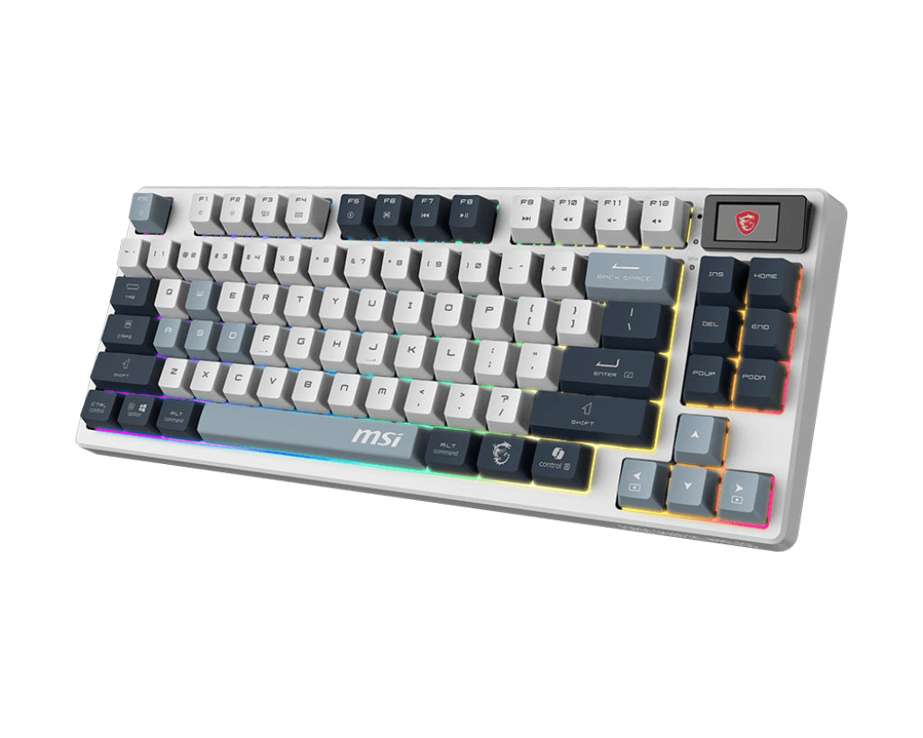 MSI FORGE GK600 TKL WIRELESS SKY clavier Gaming USB + Bluetooth QWERTY Anglais britannique Bleu, Blanc