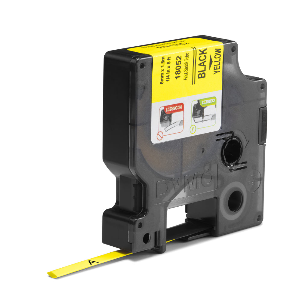 Gaines Thermorétractables Industrielles 6 mm x 1,5 m, Impression Noir sur Fond Jaune pour Étiqueteuses Rhino