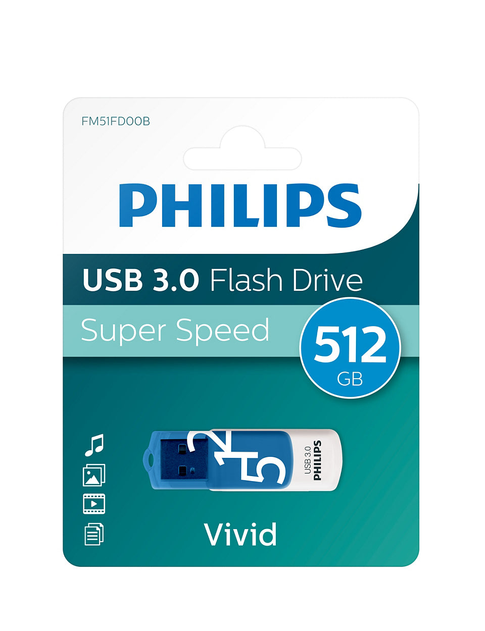 Philips FM51FD001B/00 lecteur USB flash 51 Go USB Type-A 3.2 Gen 1 (3.1 Gen 1) Bleu, Blanc