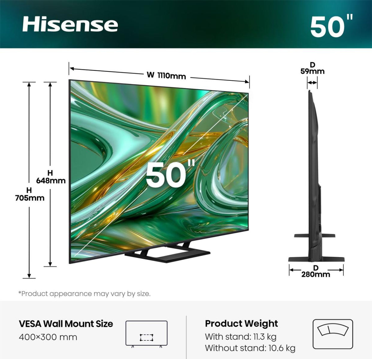 Hisense 50E8S 127 cm (50") 4K Ultra HD Smart TV Wifi Noir