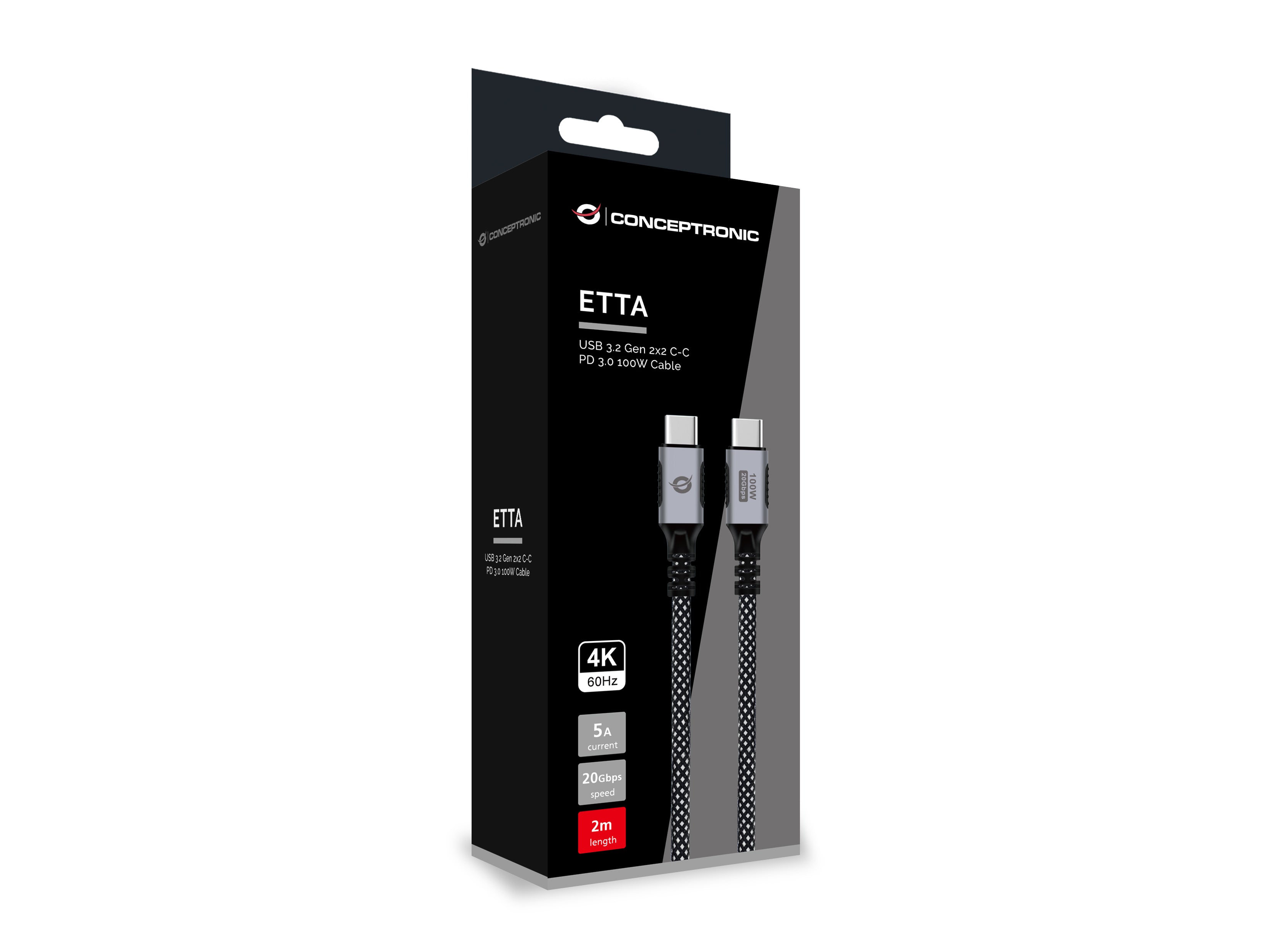 Conceptronic ETTA07B20 câble USB USB 3.2 Gen 2x2 2 m USB C 20 Gbit/s 100 W Noir