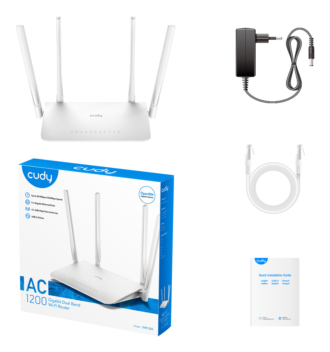 Cudy WR1300 routeur sans fil Gigabit Ethernet Bi-bande (2,4 GHz / 5 GHz) Blanc