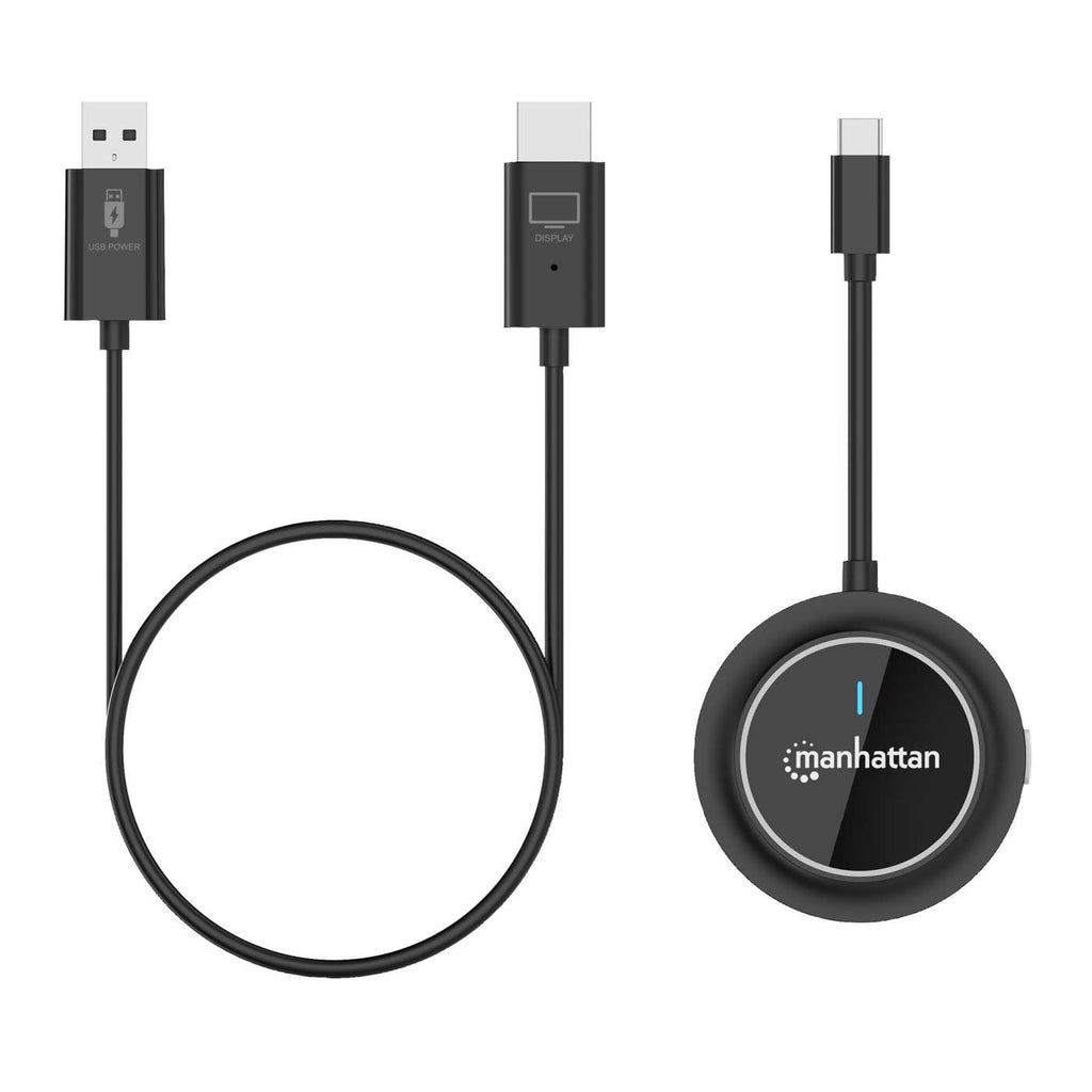 Manhattan Kit de présentation sans fil HDMI 1080p, ensemble de 2 pièces avec récepteur HDMI et émetteur USB-C type dongle, pour diffusion vidéo sans fil depuis un ordinateur portable, une tablette ou un smartphone vers un téléviseur ou un projecteur 