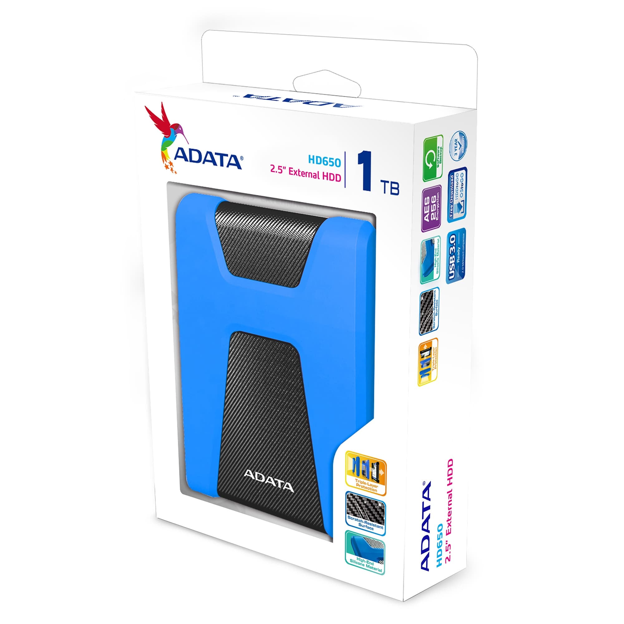 ADATA HD650 disque dur externe 1 To 2.5" Micro-USB B 3.2 Gen 1 (3.1 Gen 1) Bleu