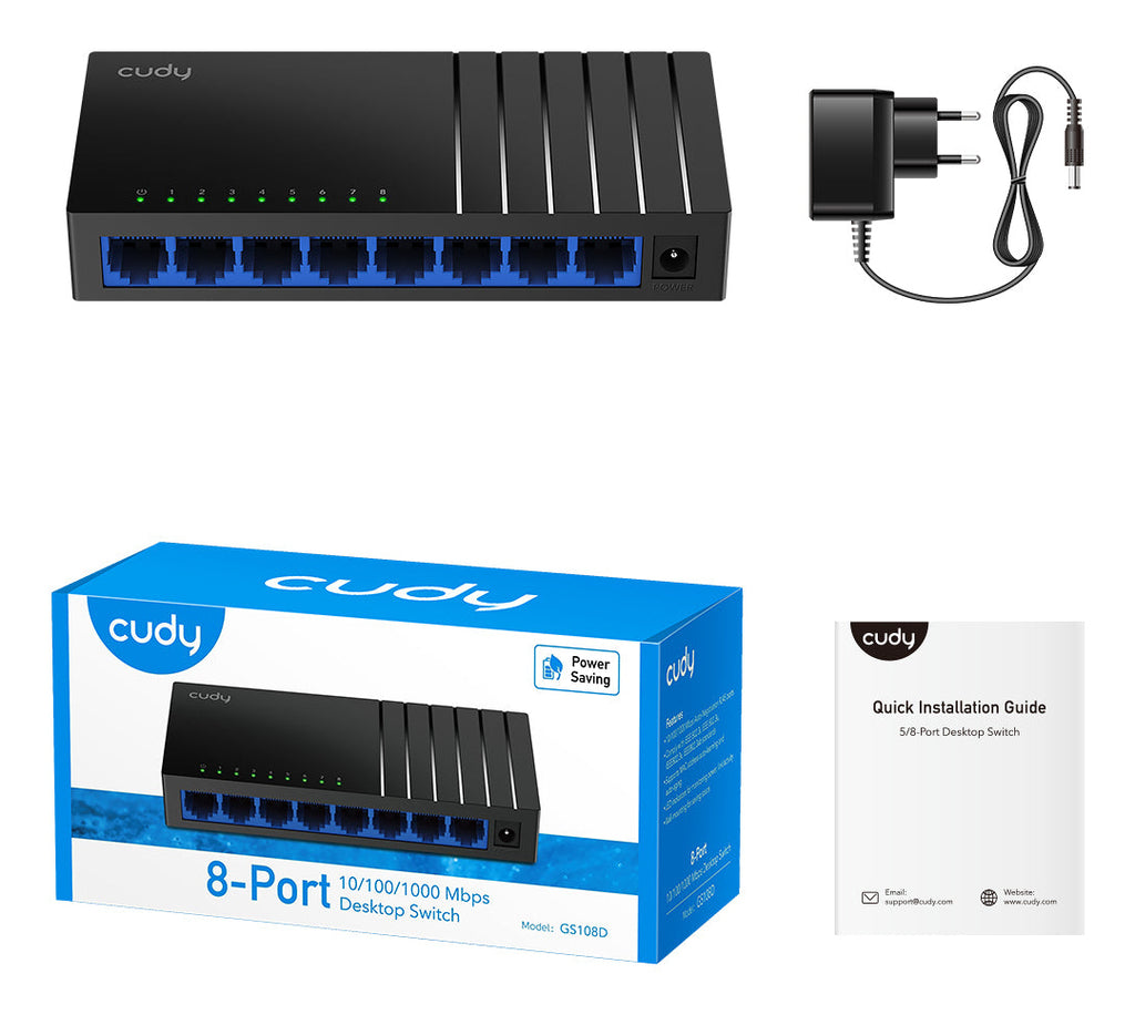 Cudy GS108D commutateur réseau Non-géré Gigabit Ethernet (10/100/1000) Noir
