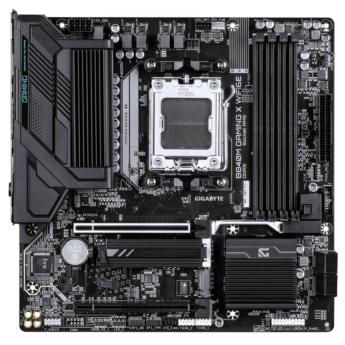 GIGABYTE B840M GAMING X WIFI6E Carte Mère – Processeurs AMD Ryzen 9000, VRM 8+2+2 phases, jusqu’à 8200 MHz DDR5 (O.C.), 