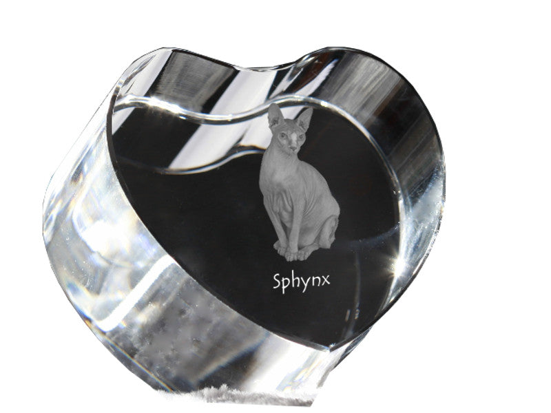 Sphynx - crystal clock with a picture of a cat, heart-shaped shelf clock, personalized standing clock by Art-Dog brand