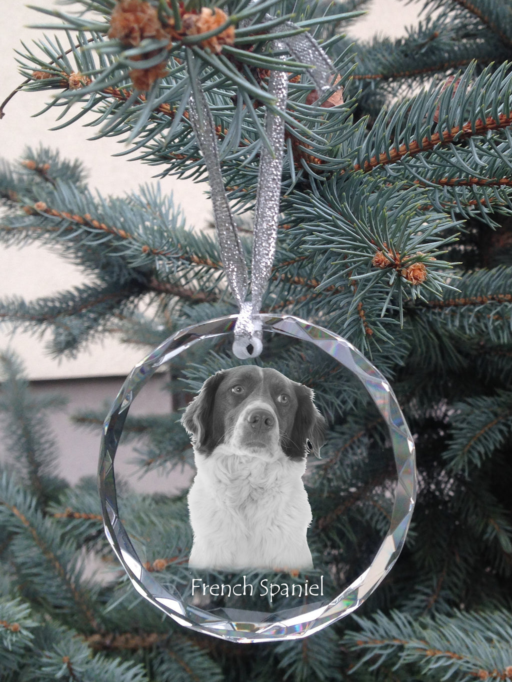 French Spaniel, French Setter, Canadian Setter - crystal bauble with a photo, dog photo in crystal, personalized Christmas tree ornament by Art-Dog brand