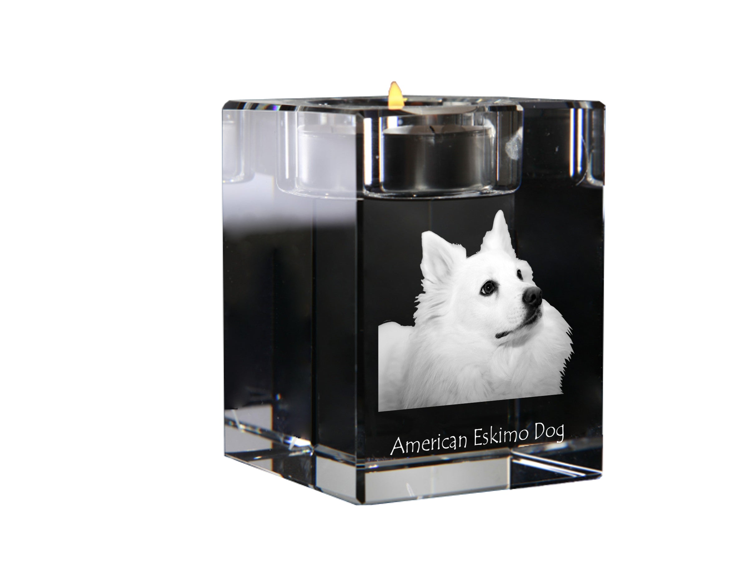 American Eskimo Dog, American Spitz - Candle holder with dog photo, crystal tealight holder, personalised gift by Art-Dog brand