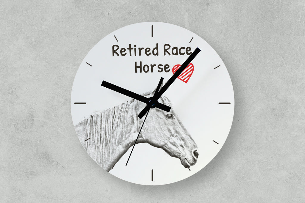 Retired Race Horse - wall clock with a horse, shelf clock with a print, personalized home decoration from the Art-Dog brand