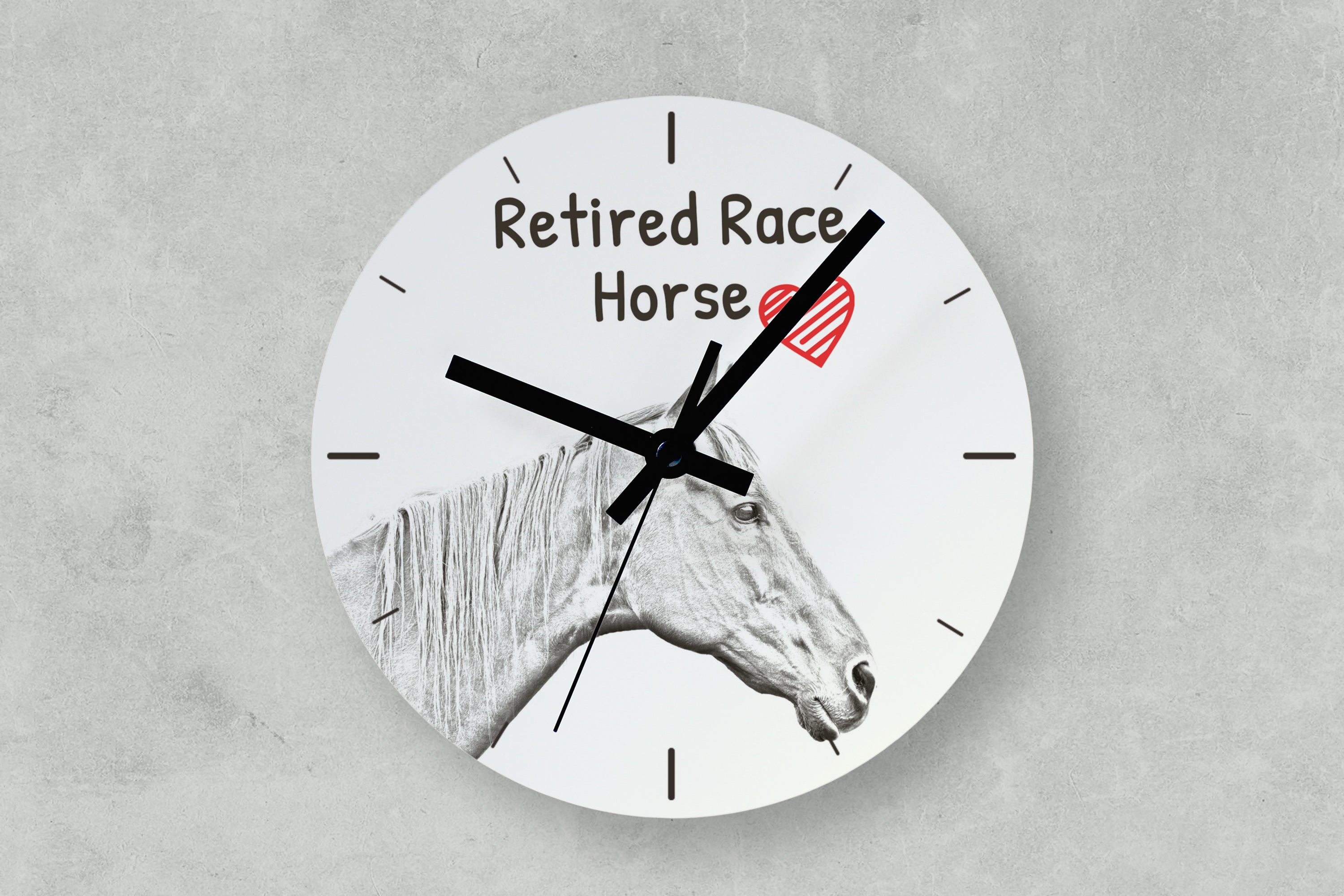 Retired Race Horse - wall clock with a horse, shelf clock with a print, personalized home decoration from the Art-Dog brand