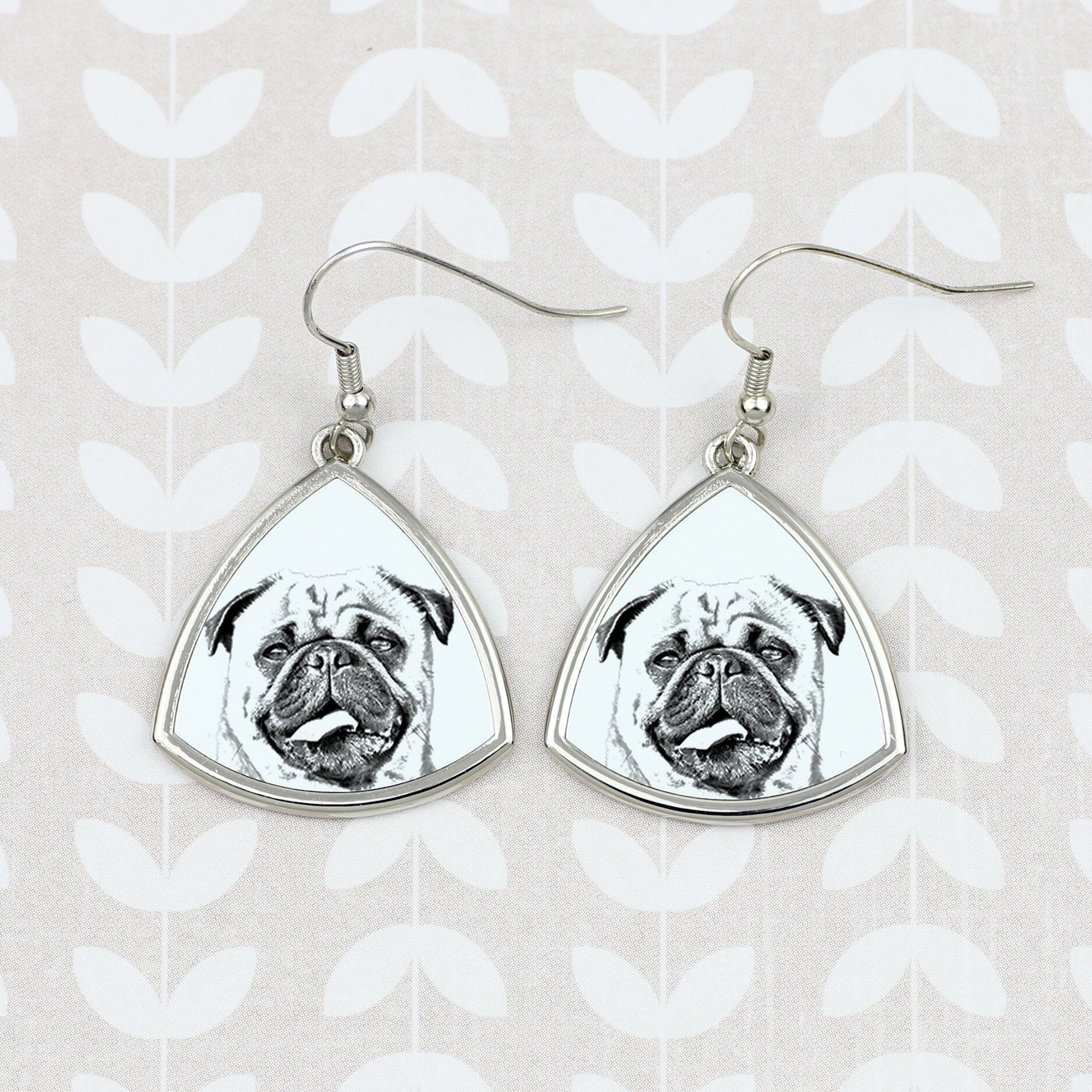 Pug - dog earrings, hanging earrings with a picture, personalized jewelry with Art-Dog brand print