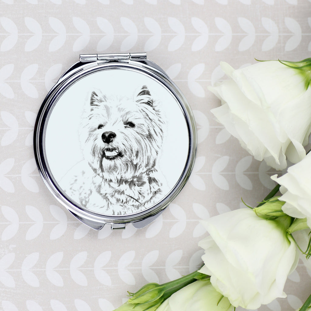 West Highland White Terrier, Westie, Westy - Pocket mirror with a dog, personalized mirror for a purse, compact mirror with Art-Dog brand print.