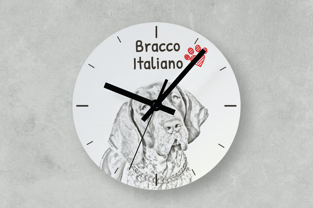 Italian Pointing Dog, Bracco Italiano, Italian Pointer - wall clock with a dog, shelf clock with a print, personalized home decoration from the Art-Dog brand