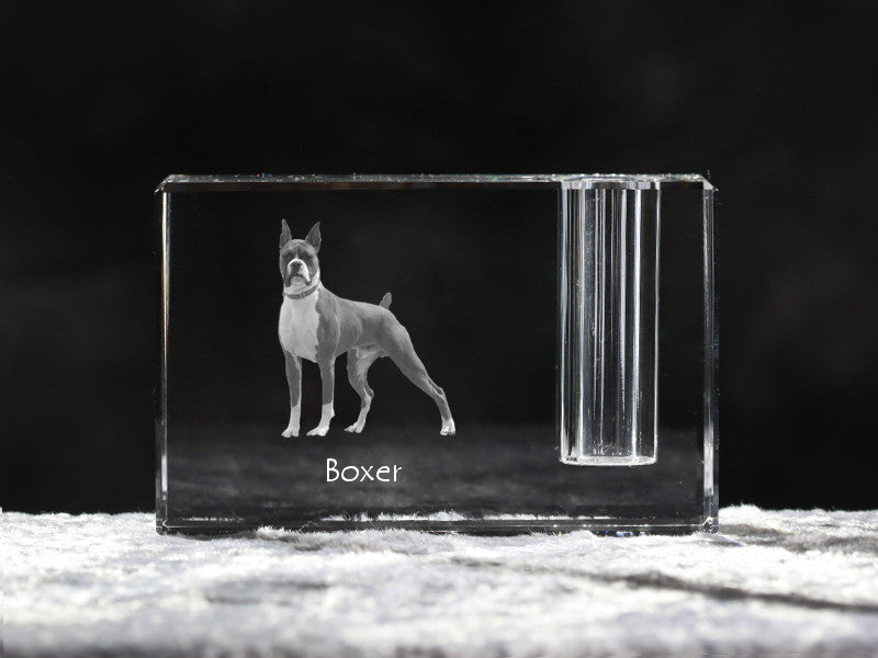 Boxer, German Boxer III - Pen stand, crystal organiser with dog photo, unique desk decoration by Art-Dog brand