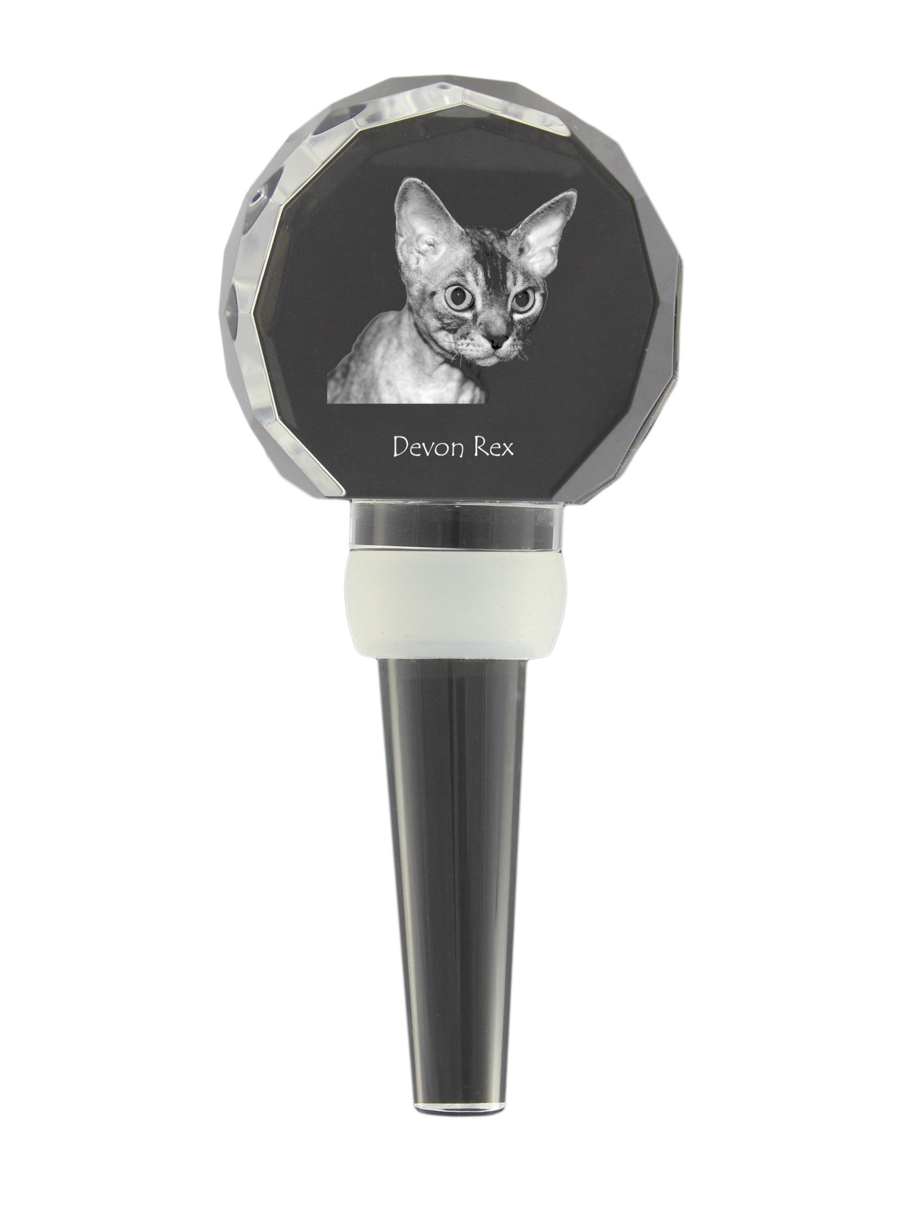 Devon Rex - Crystal bottle stopper with cat, unique wine stopper with photo, personalised gift for sommelier by Art-Dog brand