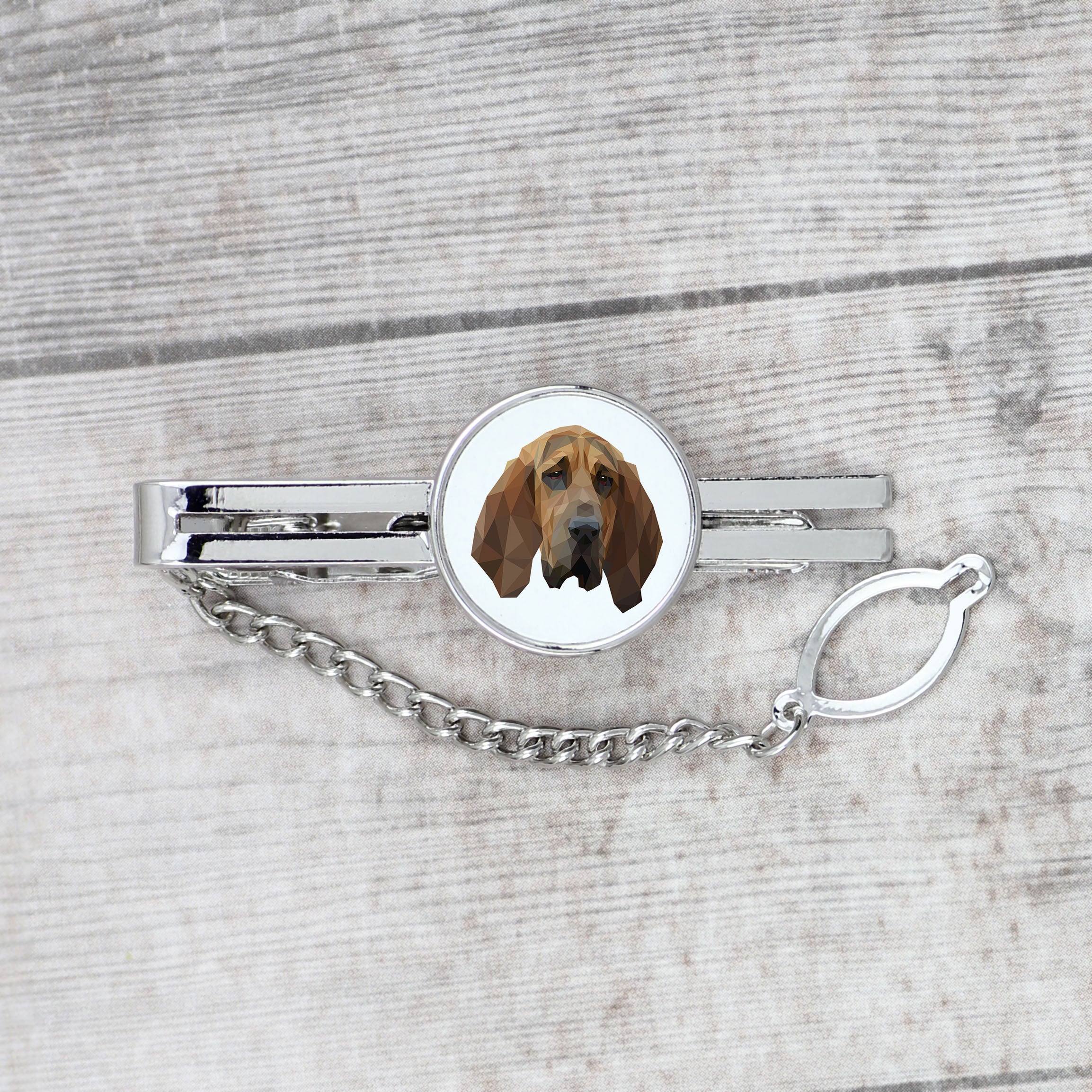 Bloodhound, St. Hubert Hound, Sleuth-hound - geometric tie clip with a picture and inscription from Art-Dog