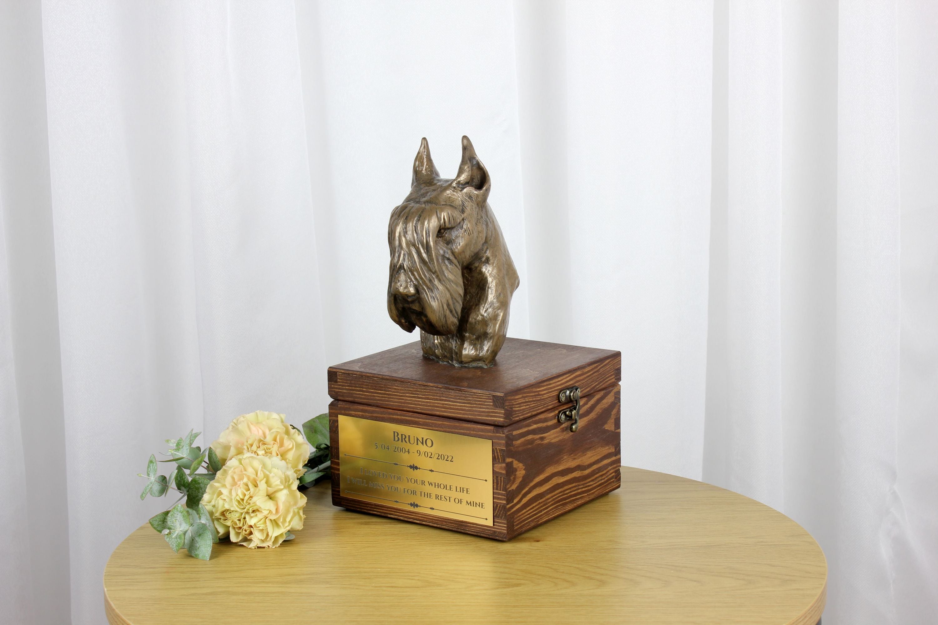 Schnauzer I - urn for dog ashes with a statuette, small urn for a dog, personalized urn with a bust of a dog by Art-Dog brand