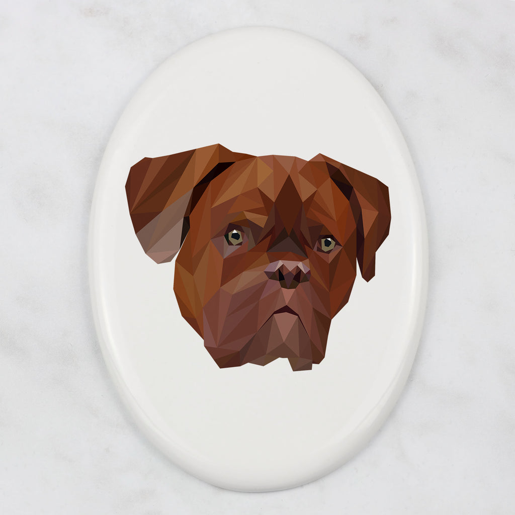 Dogue de Bordeaux, French Mastiff, Bordeauxdog - a plate with a geometric design and the brand name Art-Dog