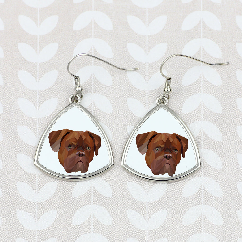 Dogue de Bordeaux, French Mastiff, Bordeauxdog - earrings with a picture and the inscription geometric dog Art-Dog
