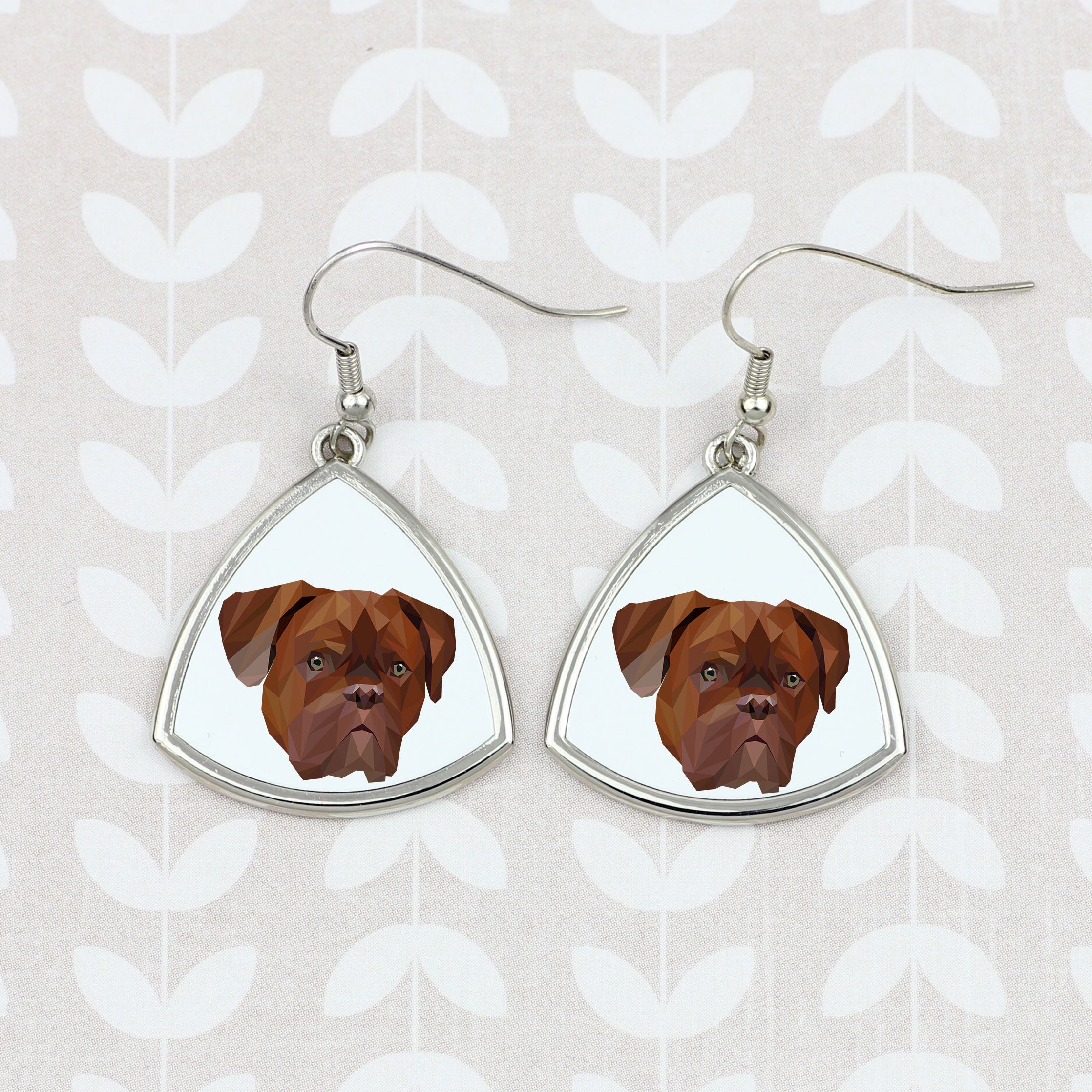 Dogue de Bordeaux, French Mastiff, Bordeauxdog - earrings with a picture and the inscription geometric dog Art-Dog