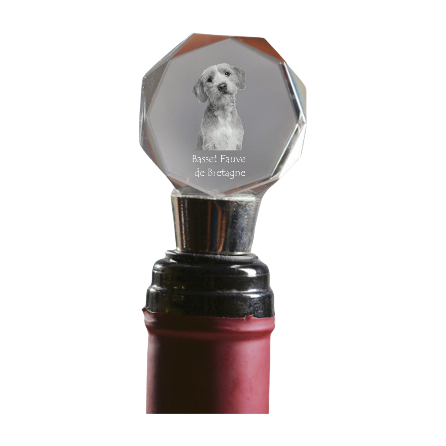 Basset Fauve de Bretagne, Fawn Brittany Basset - Bottle stopper, crystal wine stopper with photo, personalised gift for bartender by Art-Dog brand