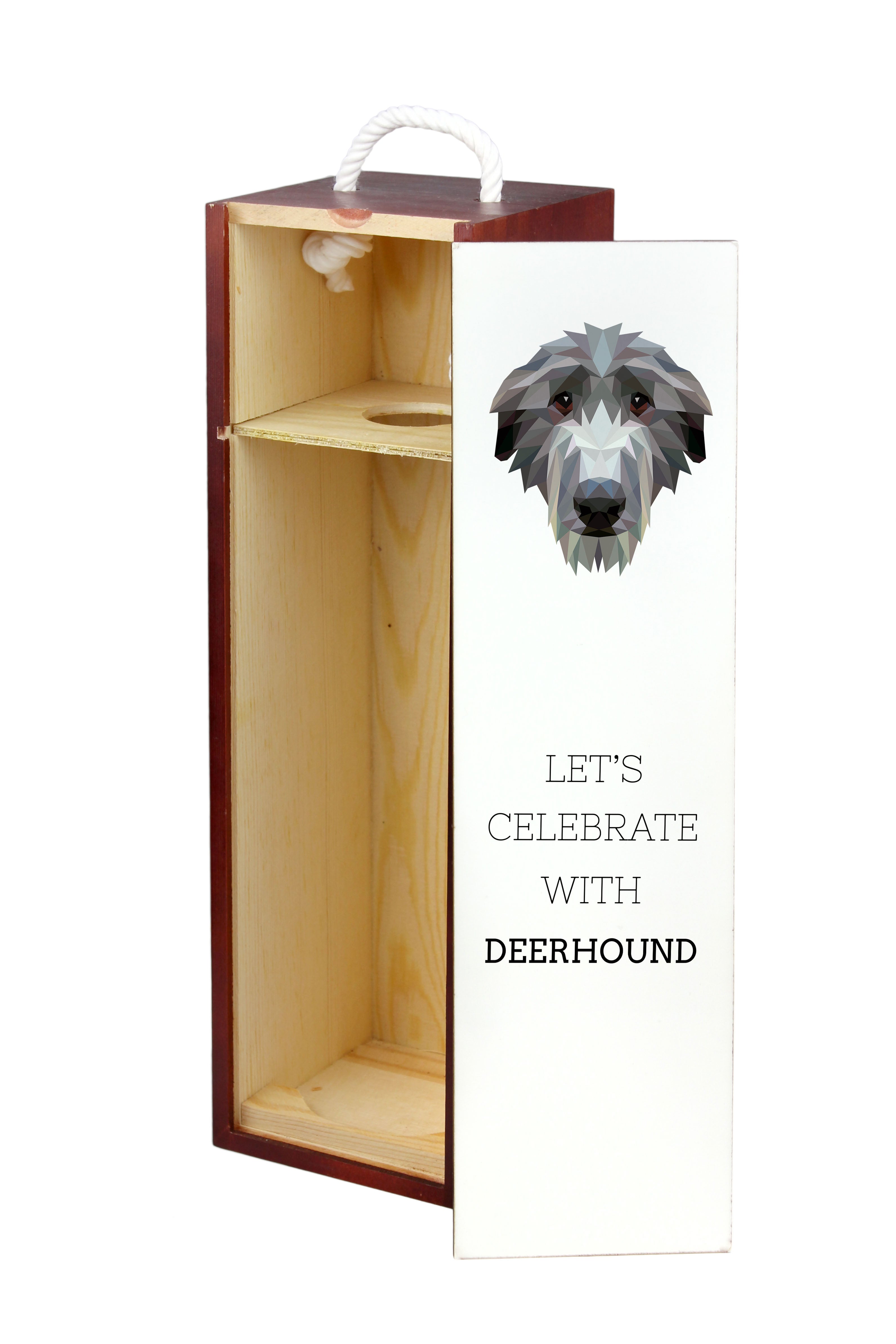 Deerhound, Scottish Deerhound - geometric box with a picture and inscription for wine by Art-Dog