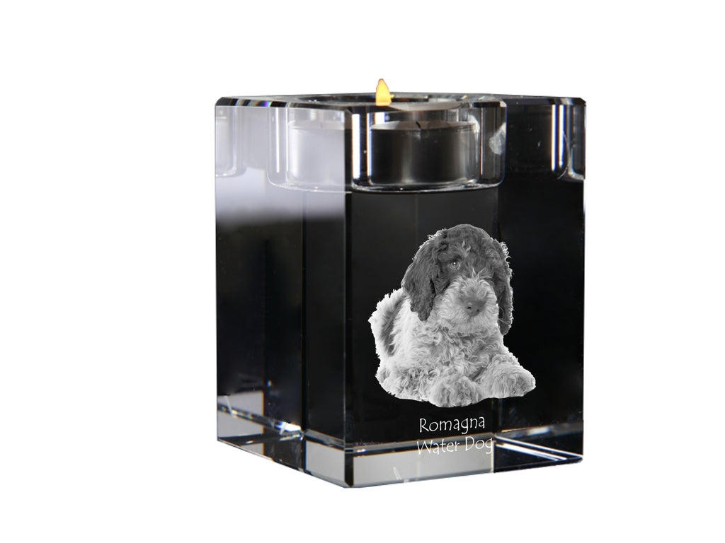 Romagna Water Dog - Candle holder with dog photo, crystal tealight holder, personalised gift by Art-Dog brand