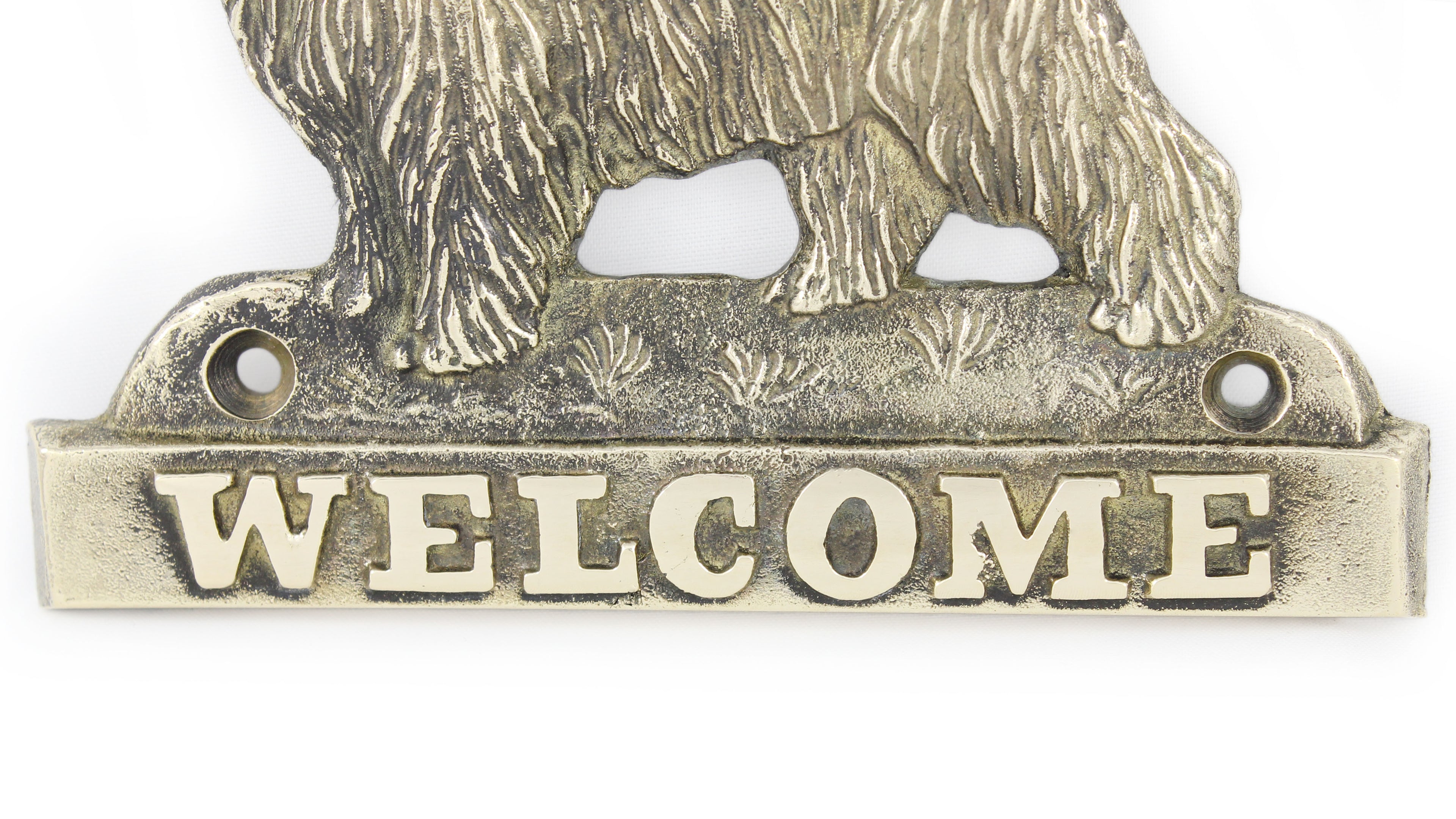 Polish Lowland Sheepdog, PON, Valee Sheepdog - a door sign with a dog, a brass welcome plaque, a unique sign with the inscription Welcome from the Art-Dog brand
