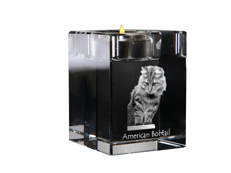 American Bobtail - Candle holder with cat photo, crystal tealight holder, personalised gift by Art-Dog brand