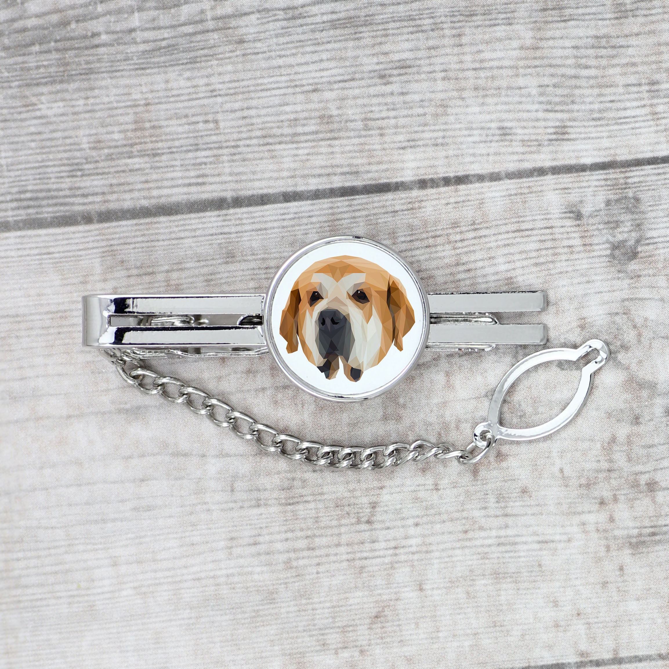 Spanish Mastiff, Mastín Español - geometric tie clip with a picture and inscription from Art-Dog