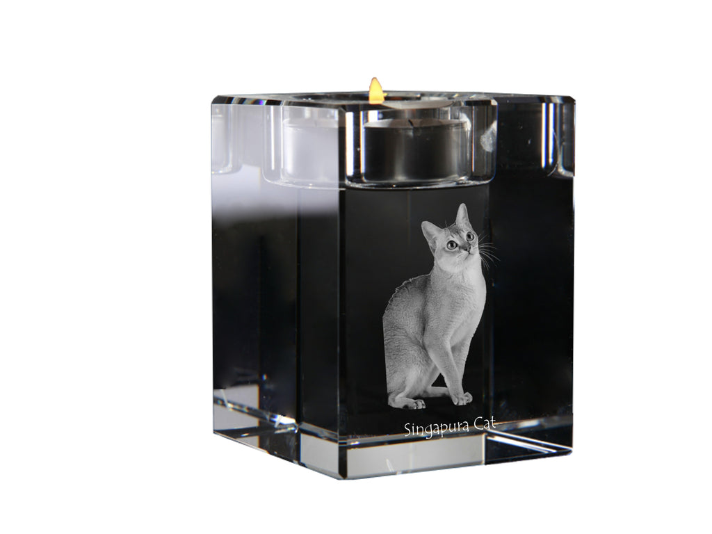 Singapura - Candle holder with cat photo, crystal tealight holder, personalised gift by Art-Dog brand