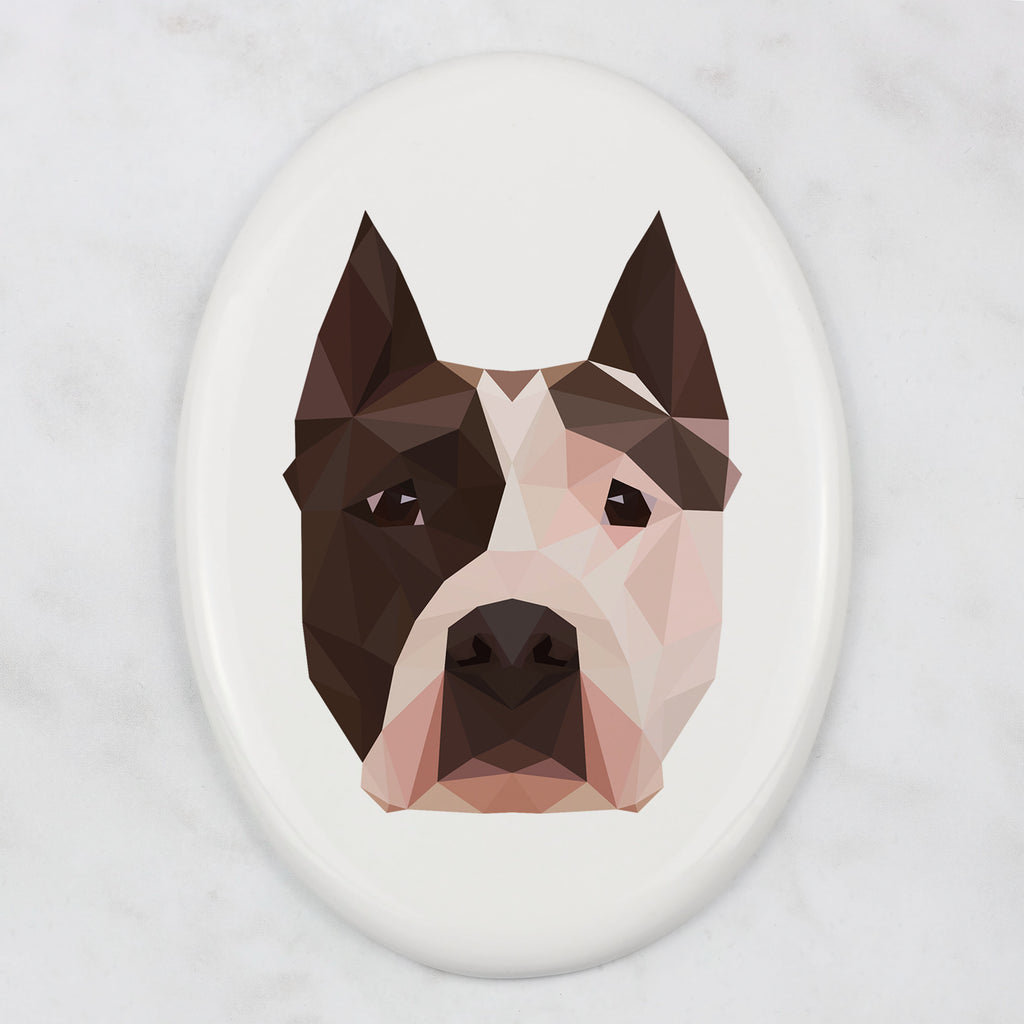 American Staffordshire Terrier, Amstaff - a plate with a geometric design and the brand name Art-Dog