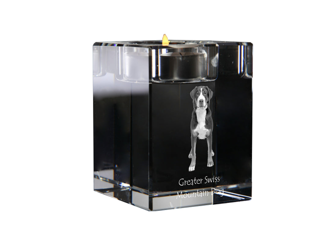 Great Swiss Mountain Dog, Greater Swiss Mountain Dog - Candle holder with dog photo, crystal tealight holder, personalised gift by Art-Dog brand