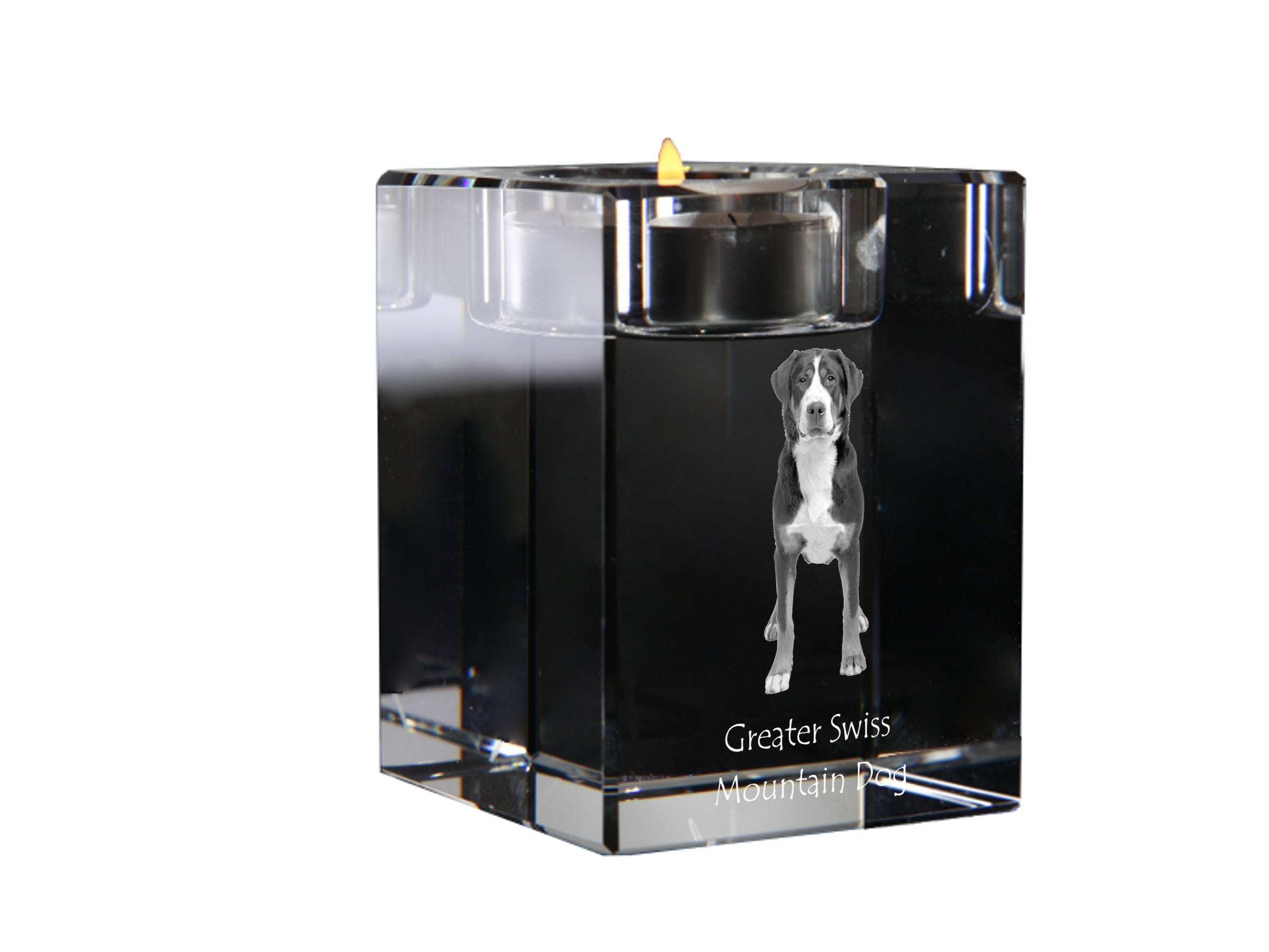 Great Swiss Mountain Dog, Greater Swiss Mountain Dog - Candle holder with dog photo, crystal tealight holder, personalised gift by Art-Dog brand