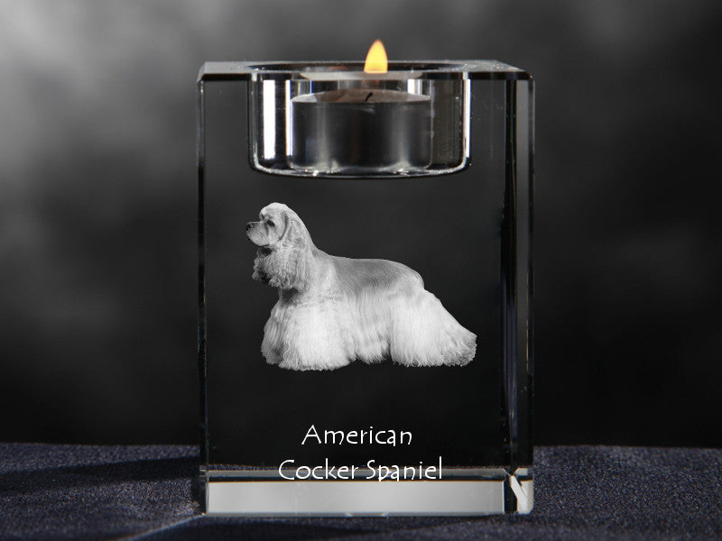 American Cocker Spaniel, Merry Cocker - Candle holder with dog photo, crystal tealight holder, personalised gift by Art-Dog brand