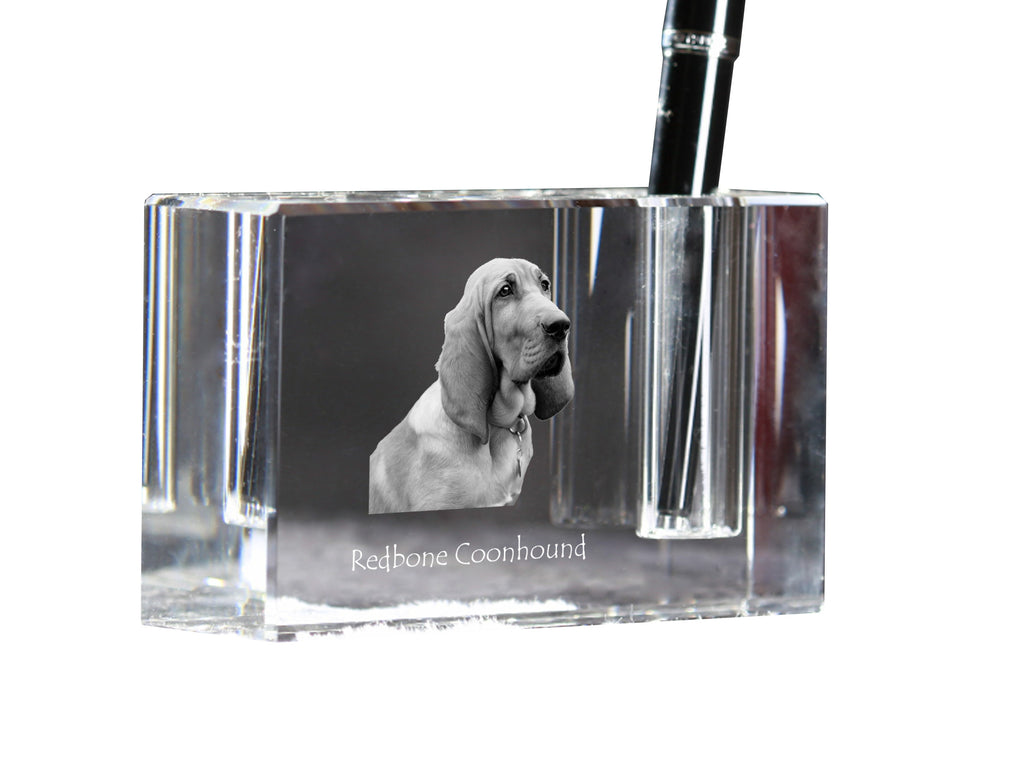 Redbone Coonhound - Pen stand, crystal organiser with dog photo, unique desk decoration by Art-Dog brand