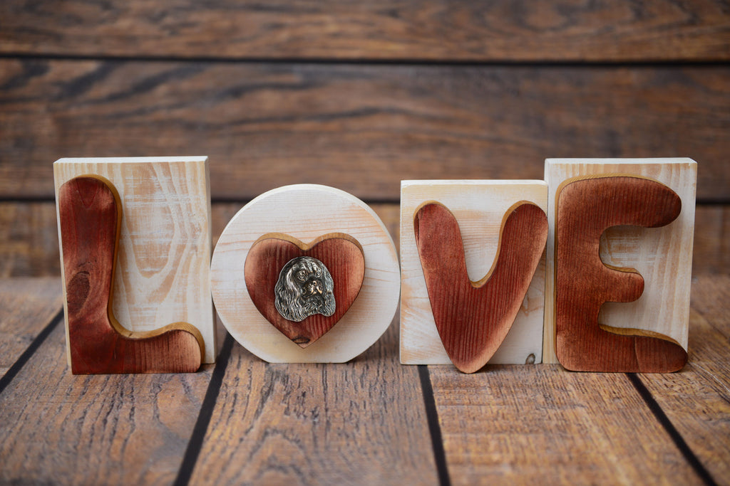 Cavalier King Charles Spaniel - wooden LOVE sign, interior decoration with a dog, charming ornament for the shelf by Art-Dog brand