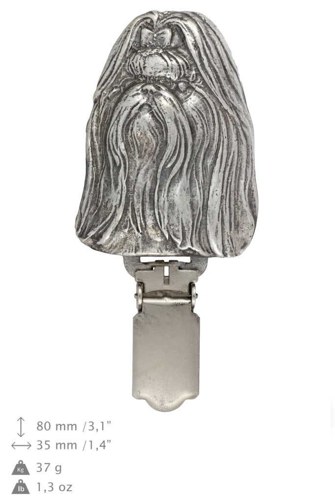 Shih Tzu, Chrysanthemum Dog - brooch with a clip, holder for a start number, silver-plated dog show pin from the Art-Dog brand