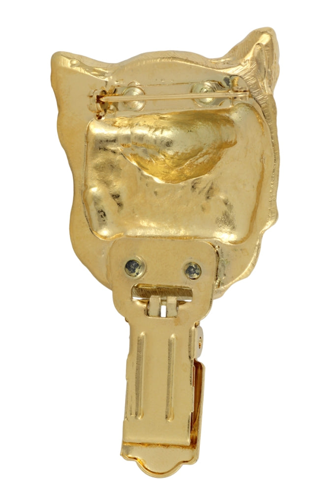 Chihuahua long-haired I - brooch with a clip, gold-plated holder for a start number, a gift for a dog show by Art-Dog brand.